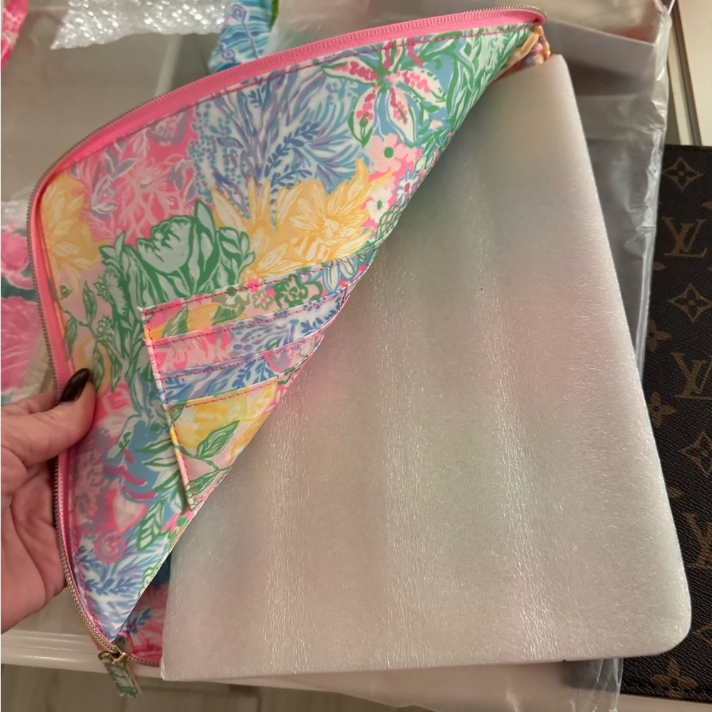 Lilly Pulitzer Pink and Yellow Floral iPad storage with place for your business